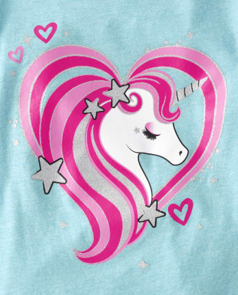 Camiseta con estampado de corazón de unicornio para niñas