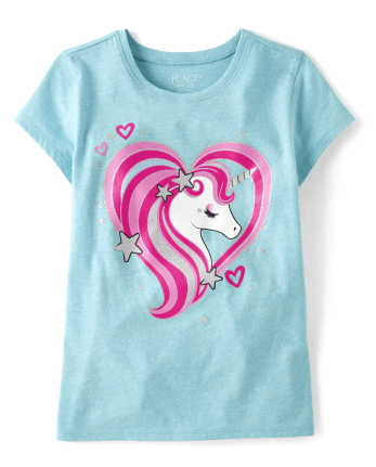 Camiseta con estampado de corazón de unicornio para niñas