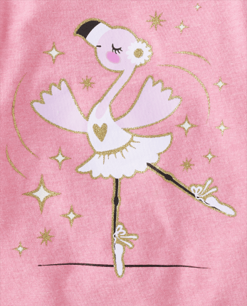 Camiseta con estampado de bailarina y flamenco para bebés y niñas pequeñas