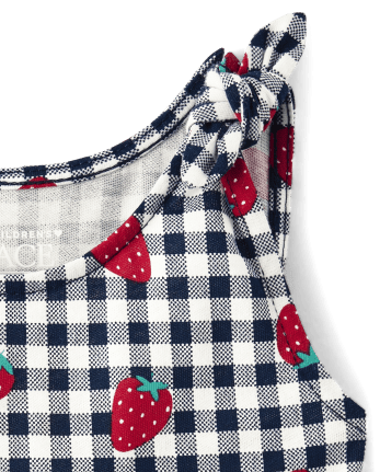 Baby And Toddler Girls Gingham Strawberry Tie Shoulder Dress