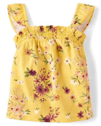 Toddler Girls Floral Smocked Flutter Tank Top