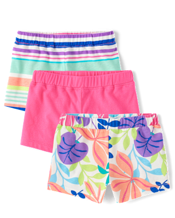 Toddler Girls Tropical Leaf Shorts 3-Pack