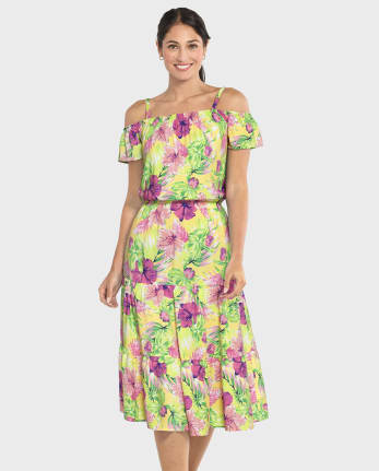 Womens Mommy And Me Tropical Midi Tiered Dress