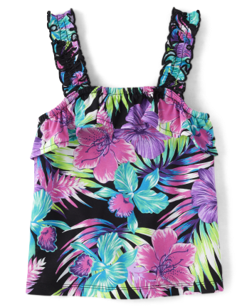 Girls Print Ruffle Tank Top