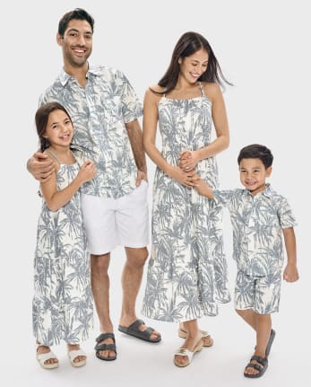 Womens Matching Family Palm Tree Maxi Tiered Dress