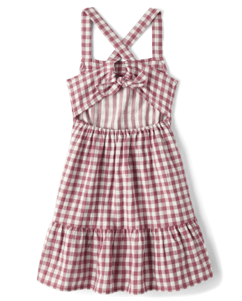 Girls Gingham Tie Back Ruffle Dress