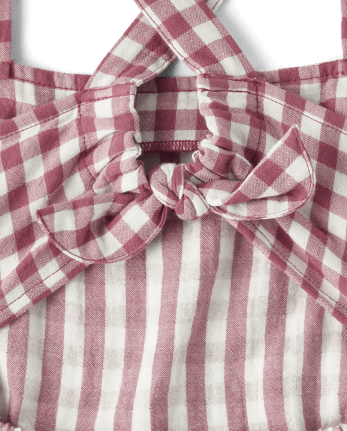 Girls Gingham Tie Back Ruffle Dress