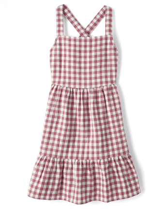 Girls Gingham Tie Back Ruffle Dress