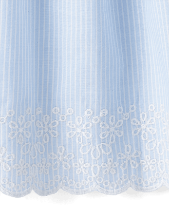 Girls Pinstripe Eyelet Poplin Fit And Flare Dress