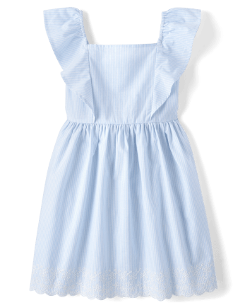 Girls Short Flutter Sleeve Pinstripe Eyelet Poplin Fit And Flare Dress ...