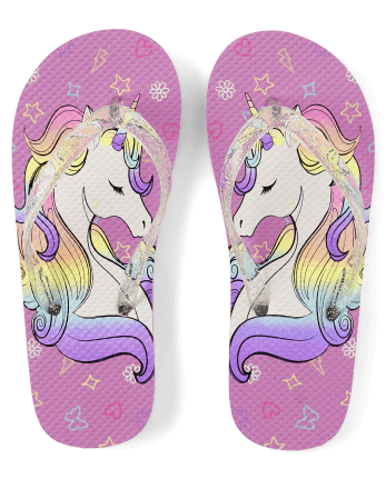 Girls Glitter Unicorn Flip Flops