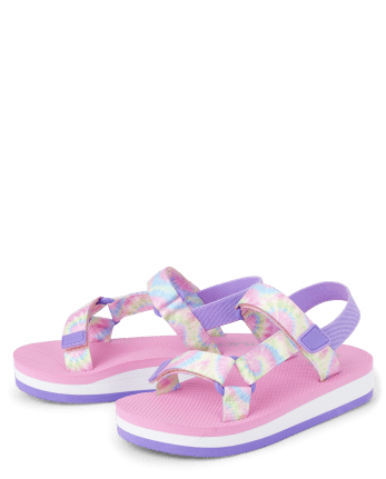 Girls Rainbow Tie Dye Webbed Sandals