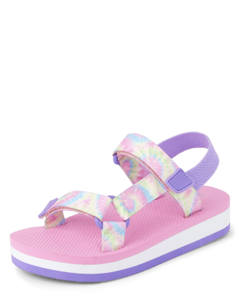 Girls Rainbow Tie Dye Webbed Sandals