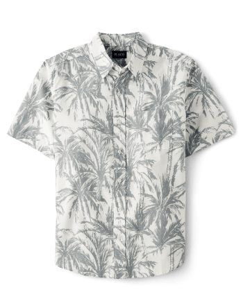 Mens Matching Family Palm Tree Poplin Button Up Shirt
