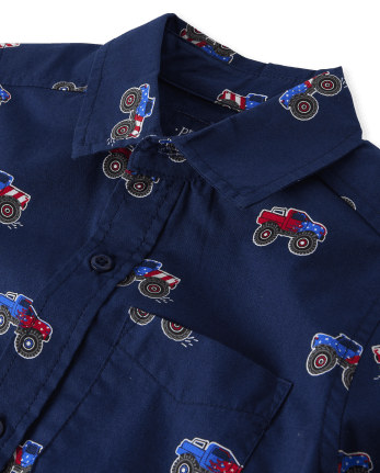 Camisa con botones de popelina Americana Monster Truck para niños