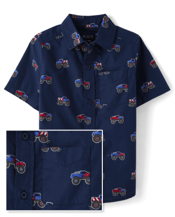 Camisa con botones de popelina Americana Monster Truck para niños