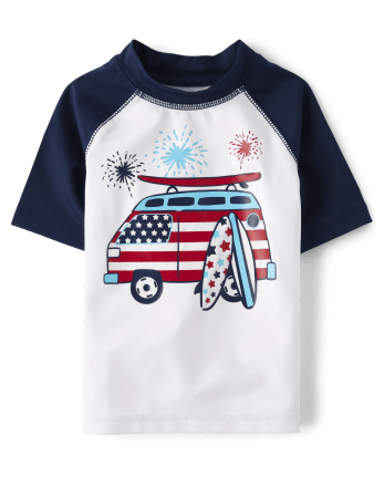 Baby And Toddler Boys American Flag Surfboard Van Rashguard