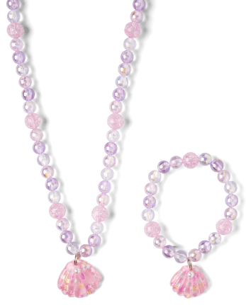 Girls Seashell Beaded Necklace And Bracelet 2-Piece Set