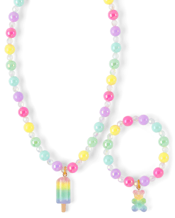 Girls Popsicle Beaded Necklace And Bracelet 2-Piece Set