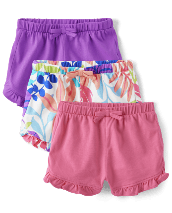 Baby Girls Tropical Leaf Ruffle Shorts 3-Pack
