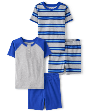 Boys Striped Henley Snug Fit Cotton Pajamas 2-Pack