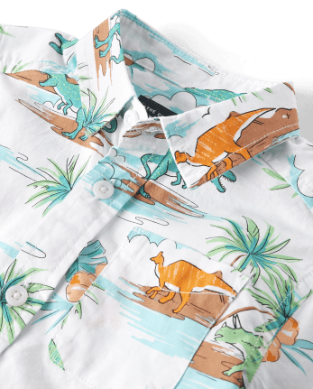 Baby And Toddler Boys Tropical Dino Poplin Button Up Shirt