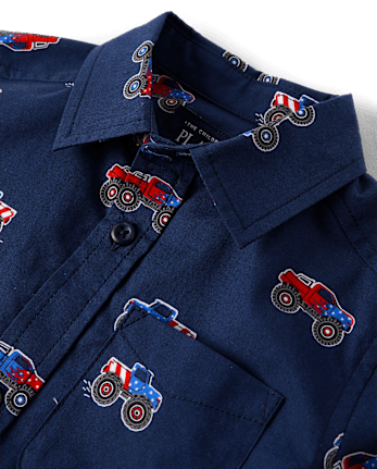 Toddler Boys Americana Monster Truck Poplin Button Up Shirt