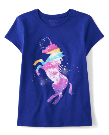 Girls Short Sleeve Rainbow Unicorn Graphic Tee | The Children's 