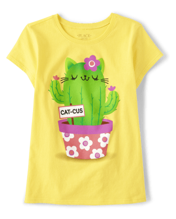 Girls Cactus Cat Graphic Tee