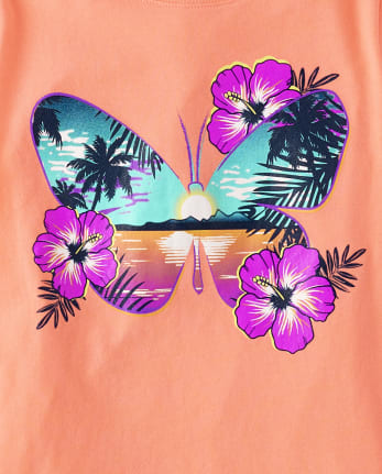 Girls Tropical Buttefly Graphic Tee