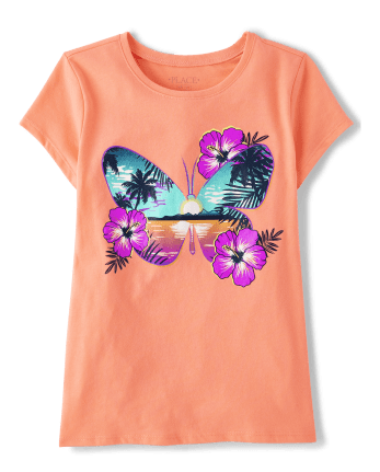 Girls Tropical Buttefly Graphic Tee