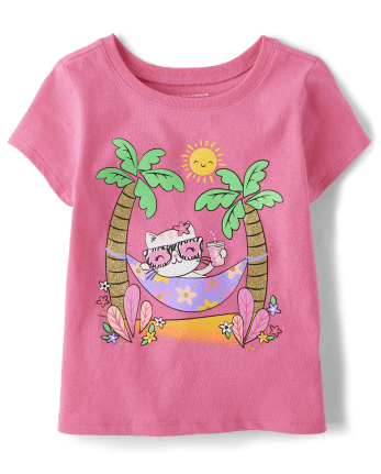 Baby And Toddler Girls Cat Hammock Graphic Tee