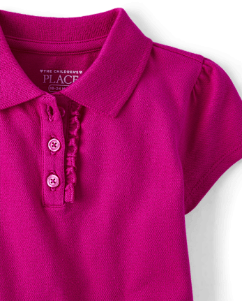 Toddler Girls Uniform Ruffle Soft Stretch Pique Polo 3-Pack - MULTI CLR
