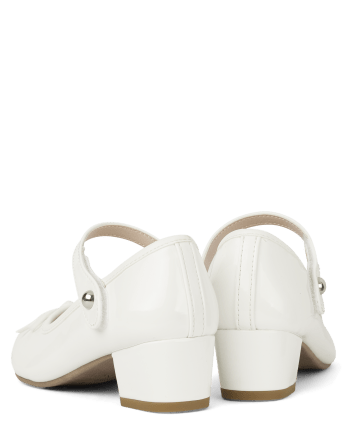 Zapatos de tacón bajo de charol sintético con lazo para niñas