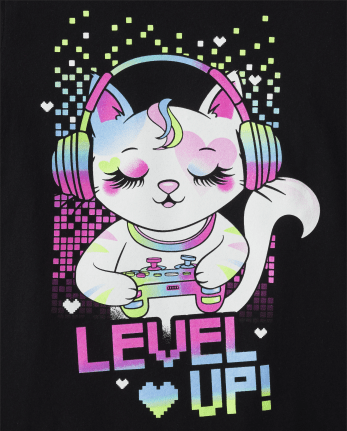 Girls Level Up Cat Graphic Tee