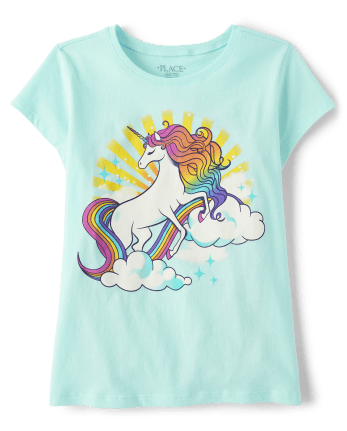 Girls Rainbow Unicorn Graphic Tee