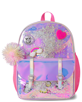 Girls Holographic Shakey Happy Face Backpack