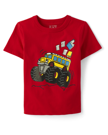 Camiseta con gráfico de autobús escolar Monster Truck para bebés y niños pequeños