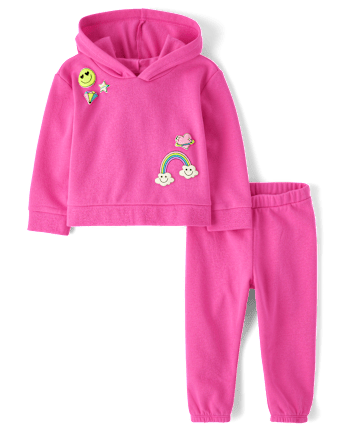 Toddler Girls Rainbow Fleece 2-Piece Outfit Set