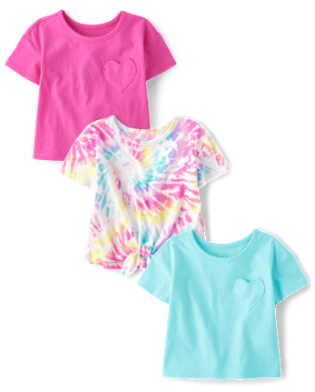 Toddler Girls Rainbow Tie Dye Heart Top 3-Pack