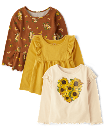 Toddler Girls Sunflower Top 3-Pack