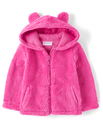 Toddler Girls Long Sleeve Bear Sherpa Zip Up Hoodie PINK The Children s Place