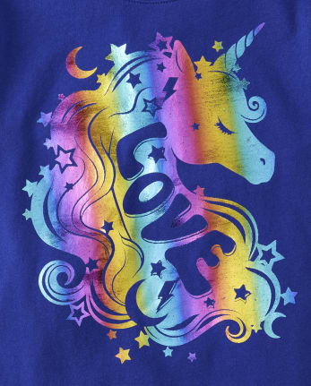 Girls Rainbow Unicorn Love Graphic Tee