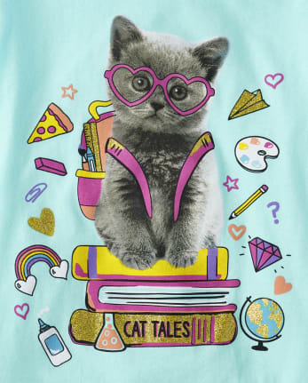 Girls Cat Books Graphic Tee