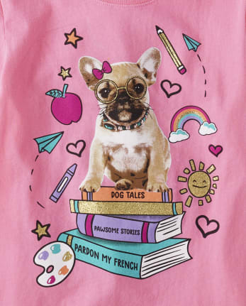 Girls Short Sleeve Dog Books Graphic Tee PEONY PETALS The Children s Place