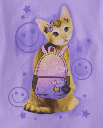 Girls Cat Backpack Graphic Tee