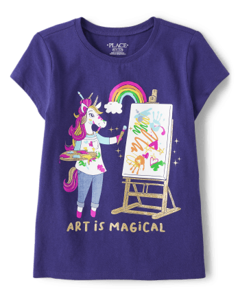 Girls Unicorn Art Graphic Tee