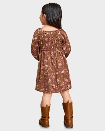 Vestido fruncido floral para bebés y niñas pequeñas