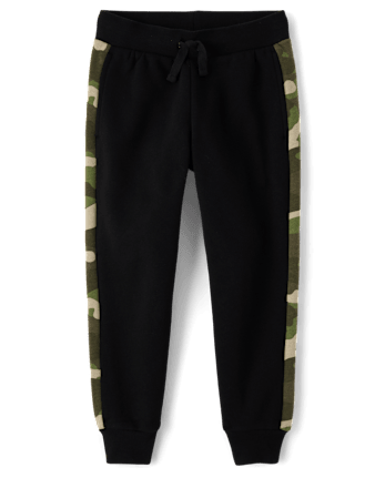 Boys Camo Side Stripe Fleece Jogger Pants