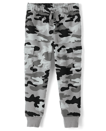 Boys Camo Premium Fleece Cargo Jogger Pants